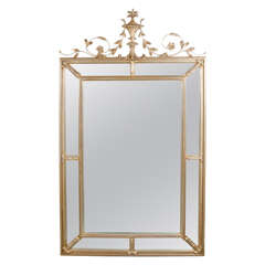 1940s Hollywood Regency Pediment Mirror in Hand-Gilded Moon-Glow