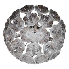 Mid-Century Flush Mount Chandelier in Chrome with Murano Glass Floral Shades 12