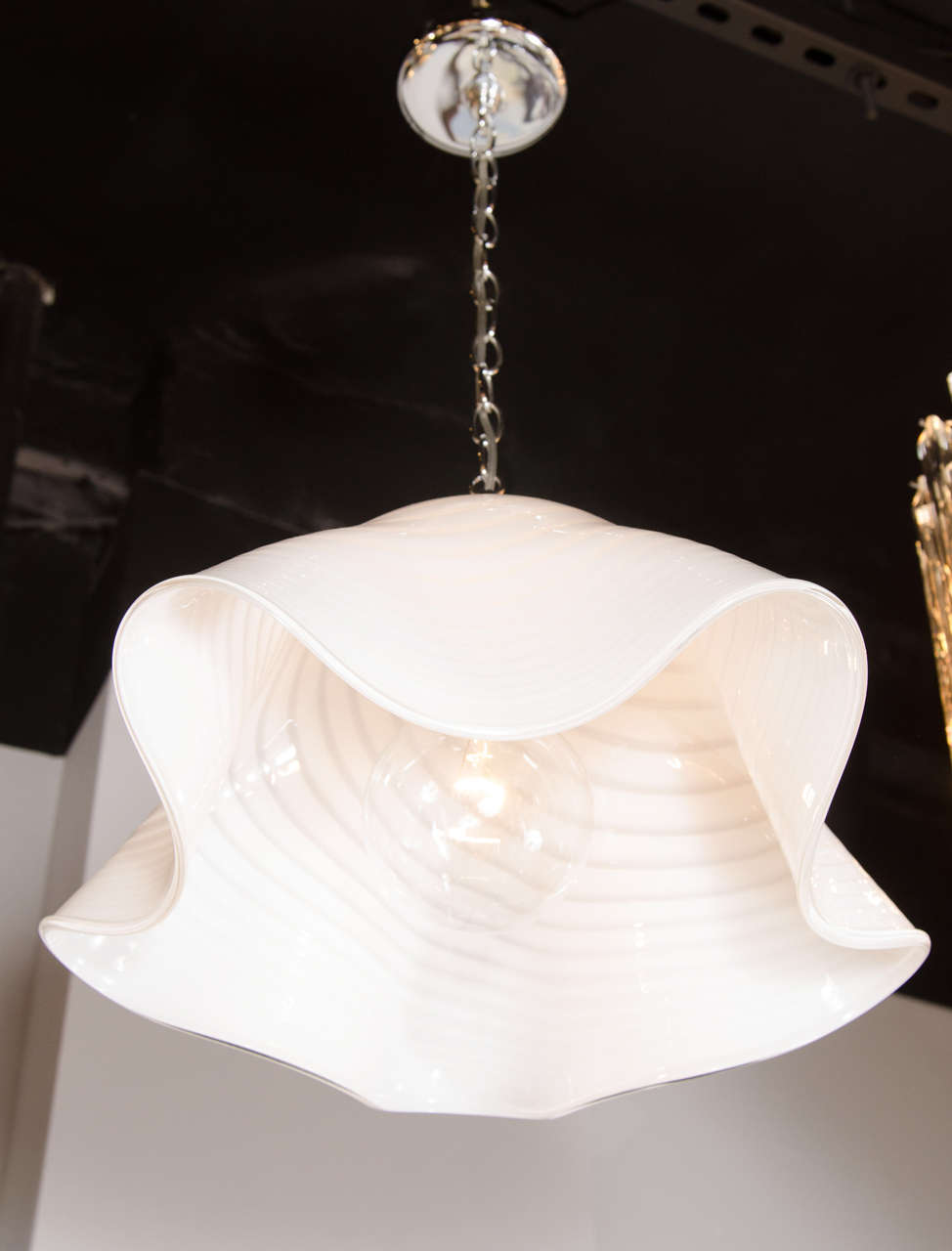 Mid-20th Century Mid-Century Modernist Murano Glass Handkerchief Chandelier with Chrome Fittings