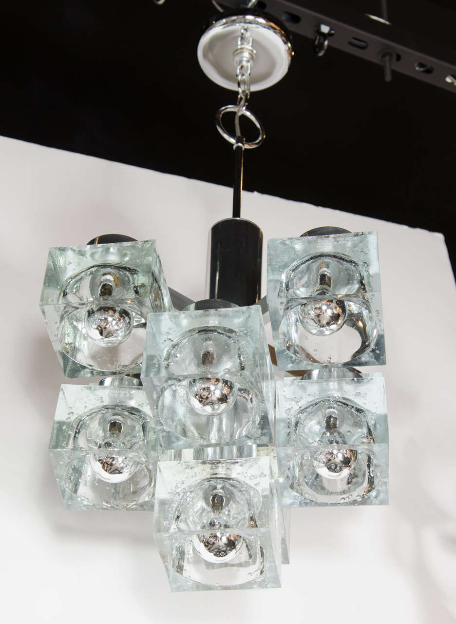 Italian Mid-Century Modern Ice Cube Glass Chandelier by Sciolari