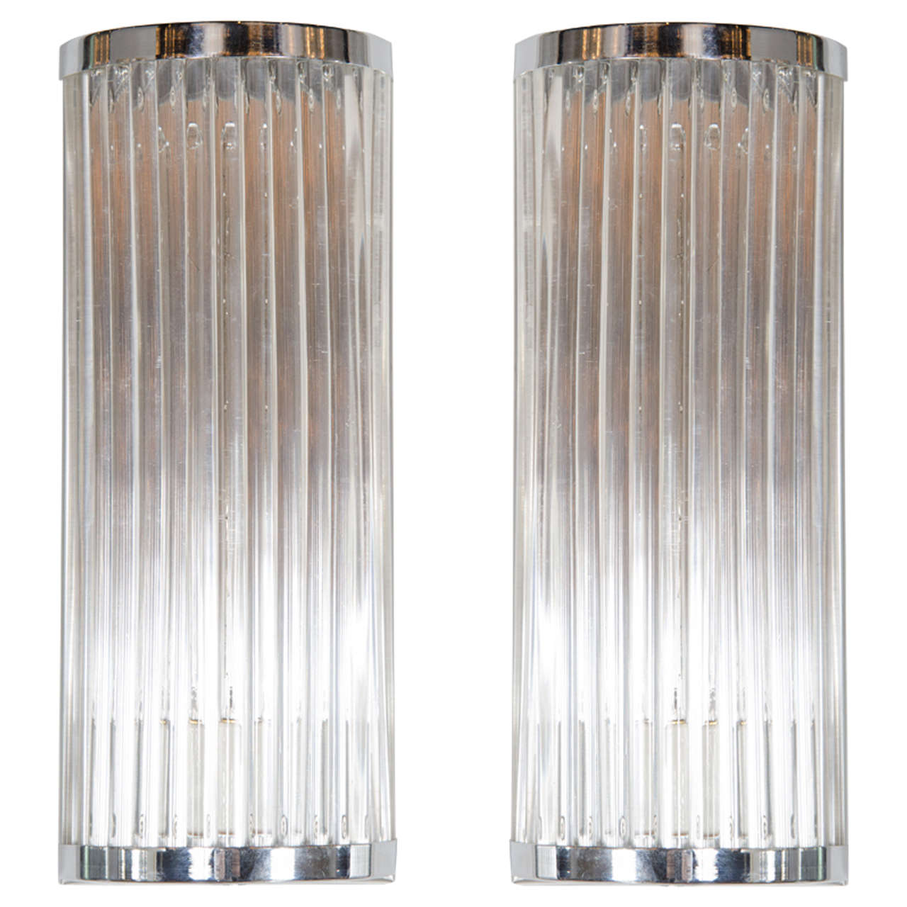 Pair of Art Deco Machine Age Style Lucite Rod and Chrome Sconces