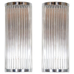 Pair of Art Deco Machine Age Style Lucite Rod and Chrome Sconces