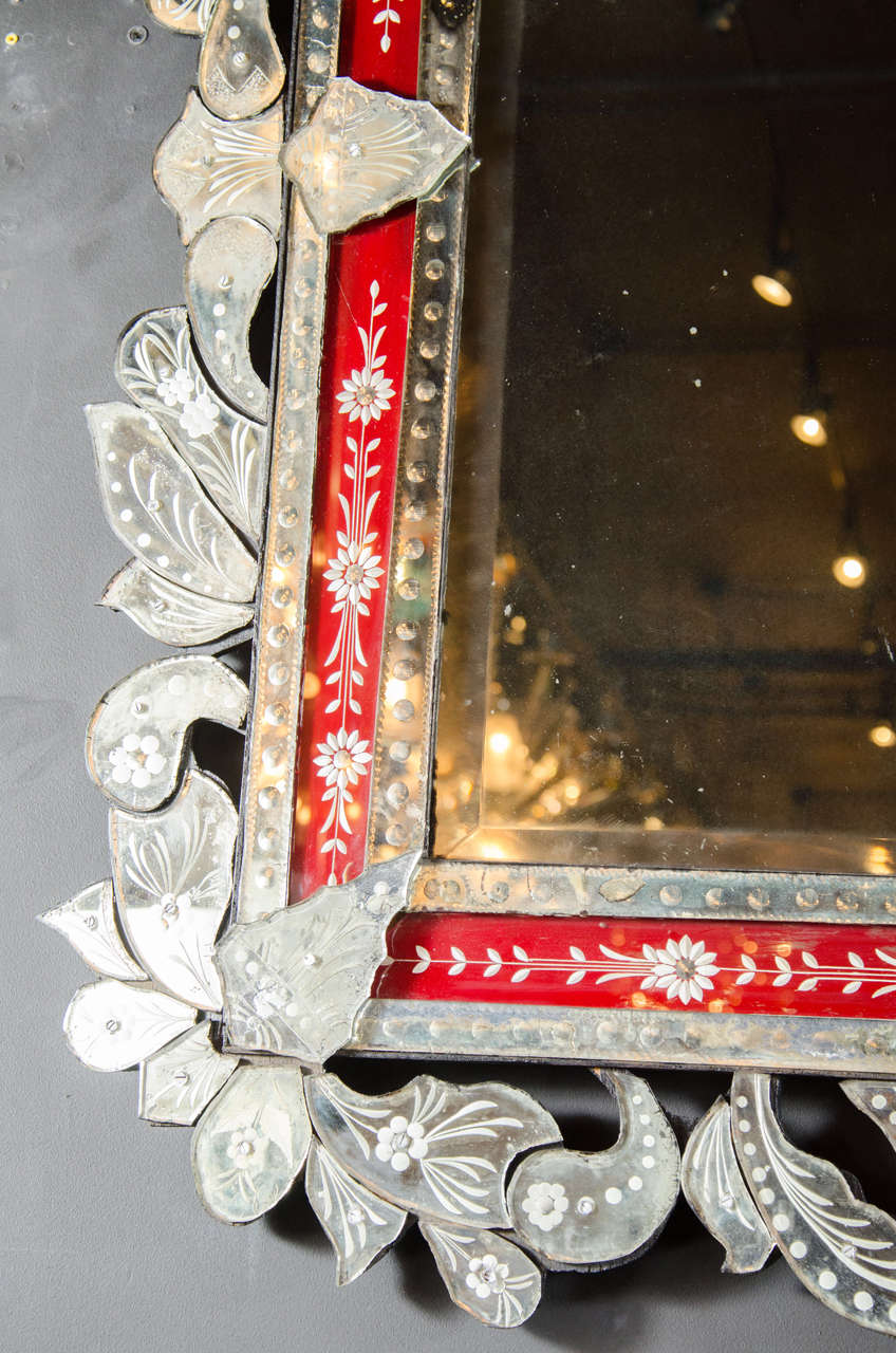 Hollywood Regency Spectacular Grand Venetian Mirror with Inset Ruby Red Reversed Eglomise Border