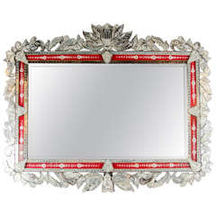 Spectacular Grand Venetian Mirror with Inset Ruby Red Reversed Eglomise Border
