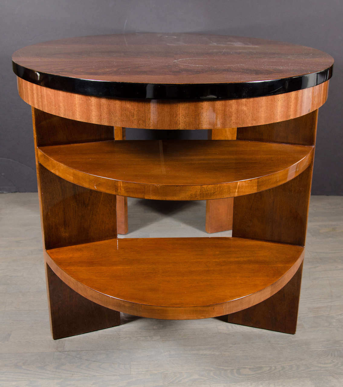 20th Century Streamline Art Deco Machine Age Oval Desk in Exotic Bookmatched Crotch Mahogany