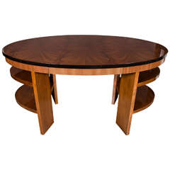Streamline Art Deco Machine Age Oval Desk in Exotic Bookmatched Crotch Mahogany