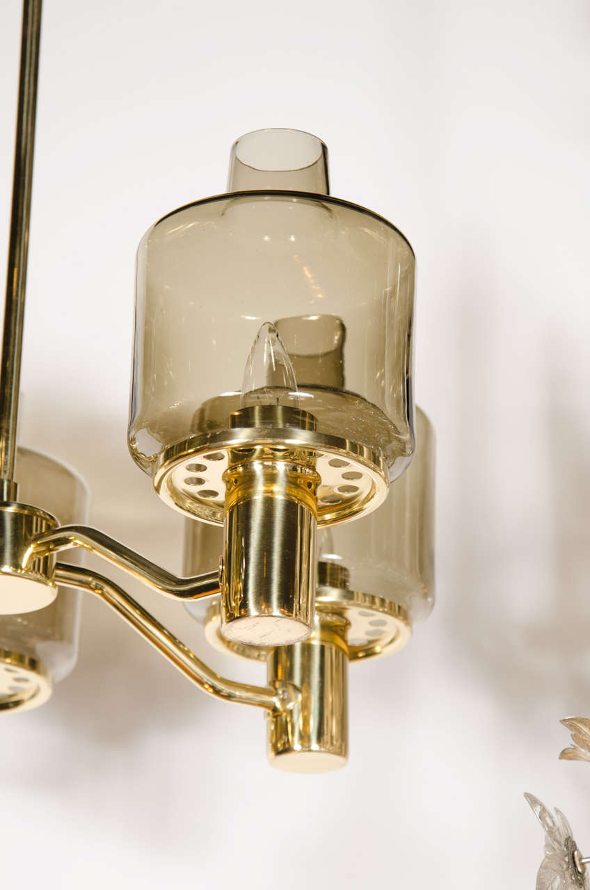 Mid-Century Modern Midcentury Chandelier in Brass and Smoked Glass Globes by Hans-Agne Jakobsson