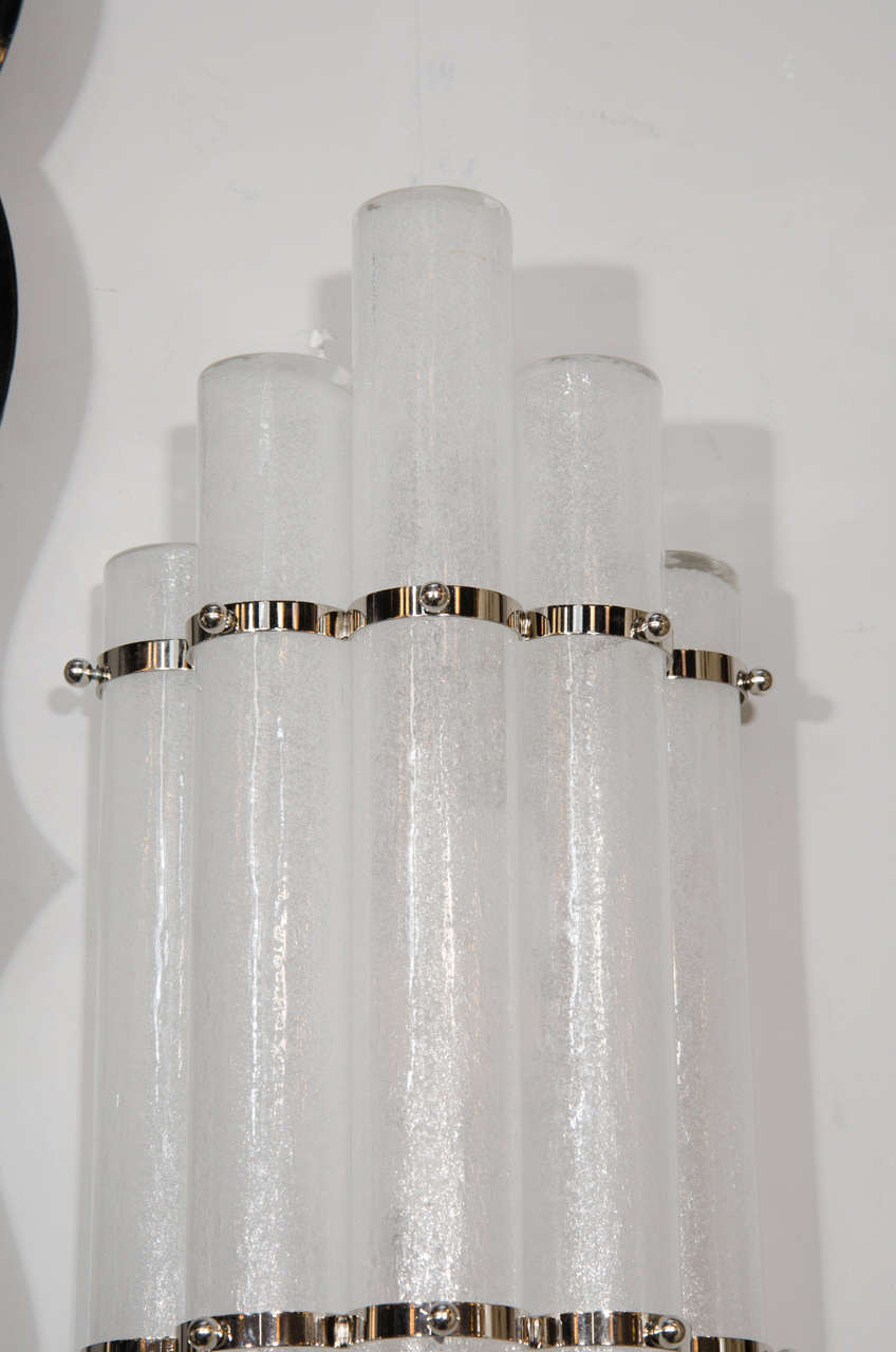 Contemporary Pair of Modernist Handblown Murano Glass & Polished Nickel 