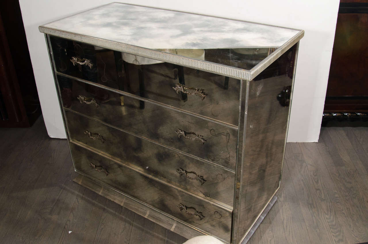 Gorgeous 1940s Hollywood Regency-Style Smoked Mirror Chest