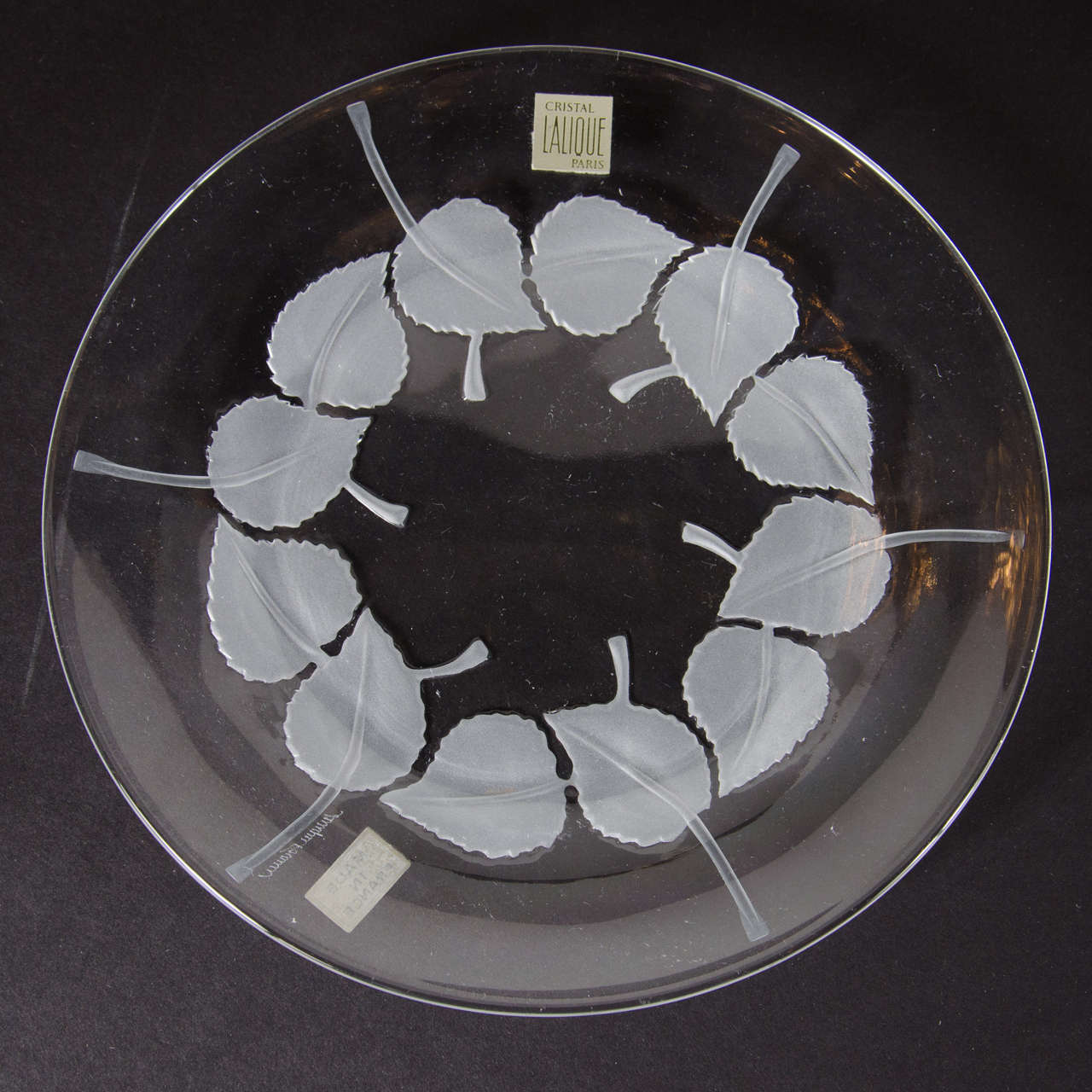 Set of Ten Lalique Glass Plates in Circular Art Deco Leaf Pattern