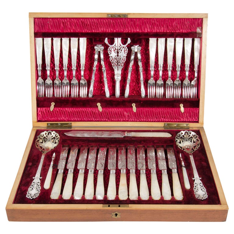 Exquisite Early Victorian Silver Plate Flatware Set for Dessert, Fruit