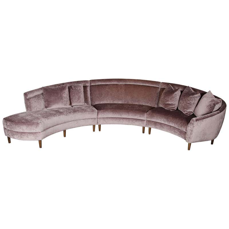 Luxe Mid-Century Modernist Curved Three-Piece Sectional Sofa by Weiman ...