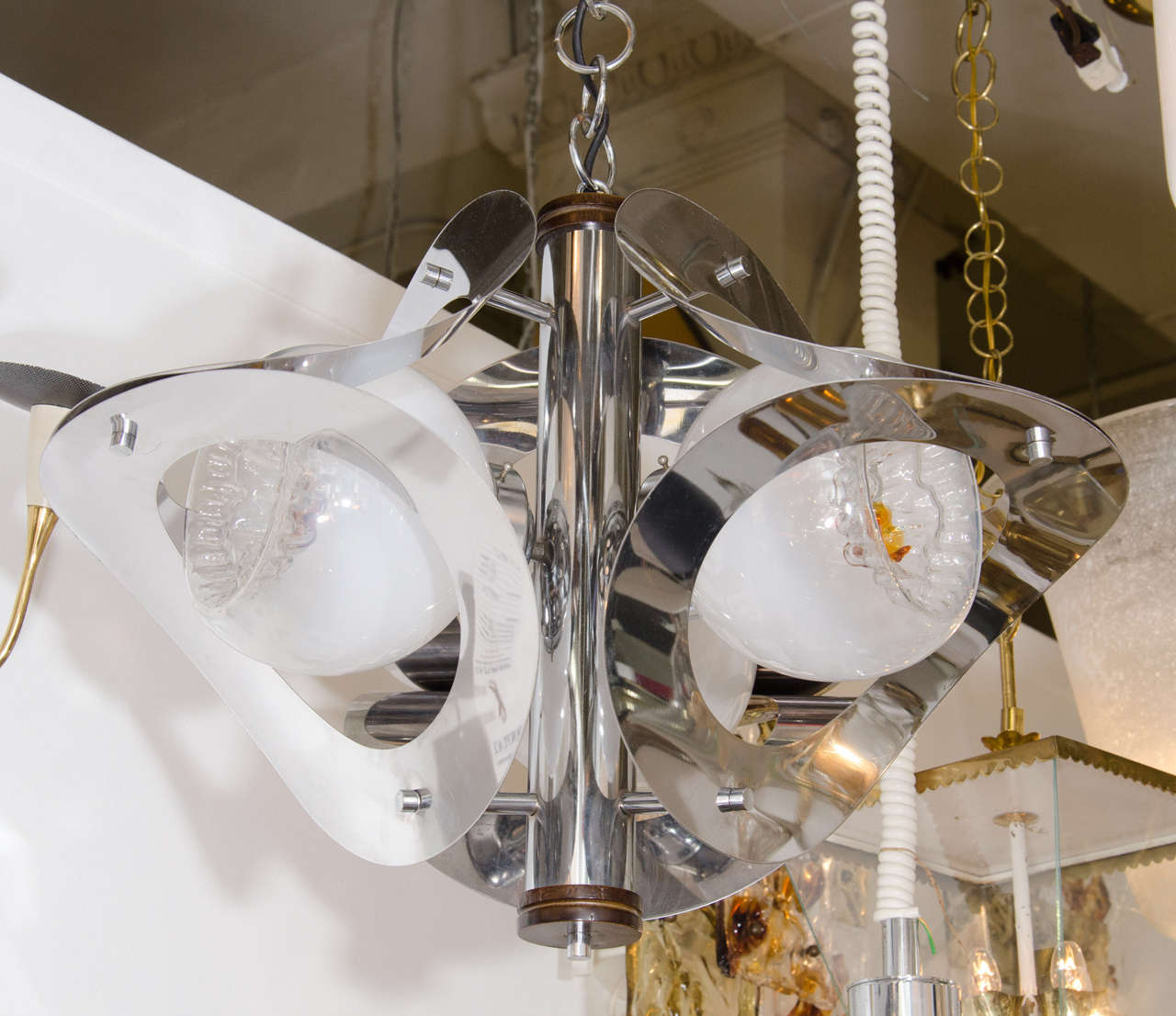 Italian 1970s Modern Chrome and Glass Globe Chandelier