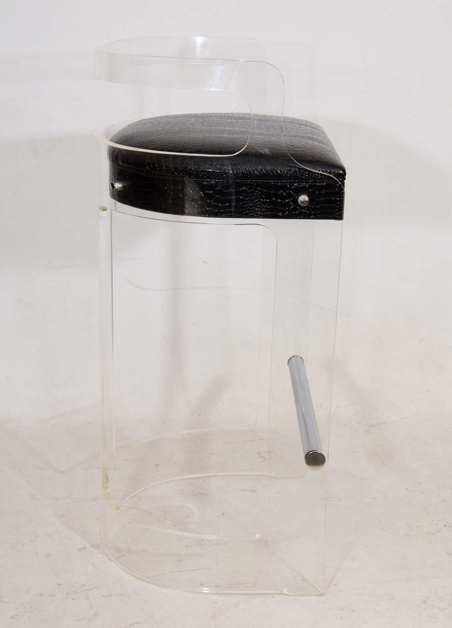Late 20th Century Set of Three Lucite Bar Stools in the Manner of Charles Hollis Jones