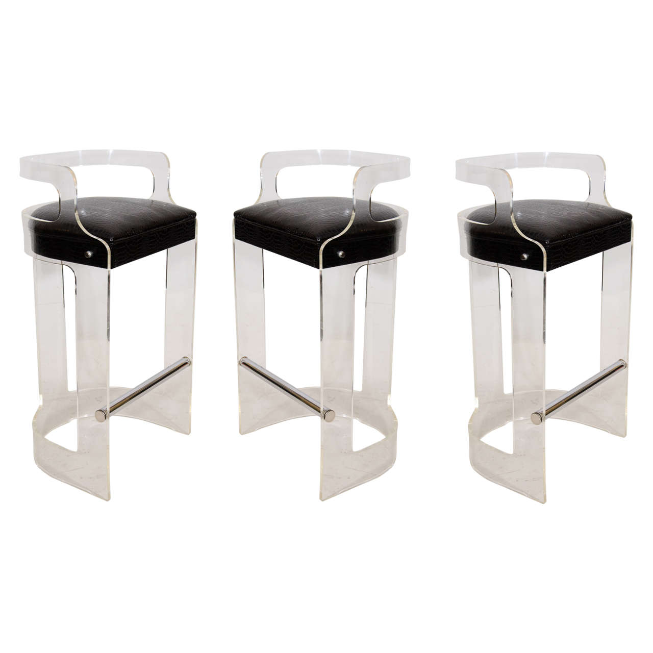 Set of Three Lucite Bar Stools in the Manner of Charles Hollis Jones