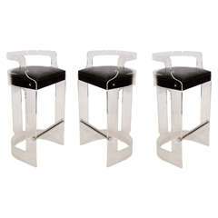 Set of Three Lucite Bar Stools in the Manner of Charles Hollis Jones