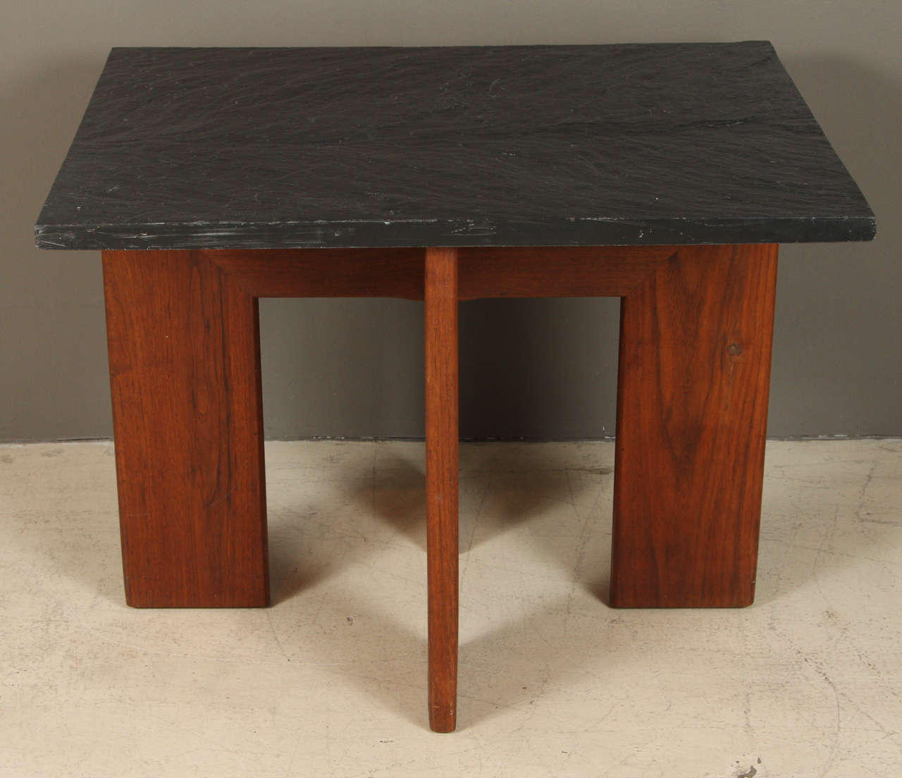 Walnut and slate custom side table by Phillip Lloyd Powell.