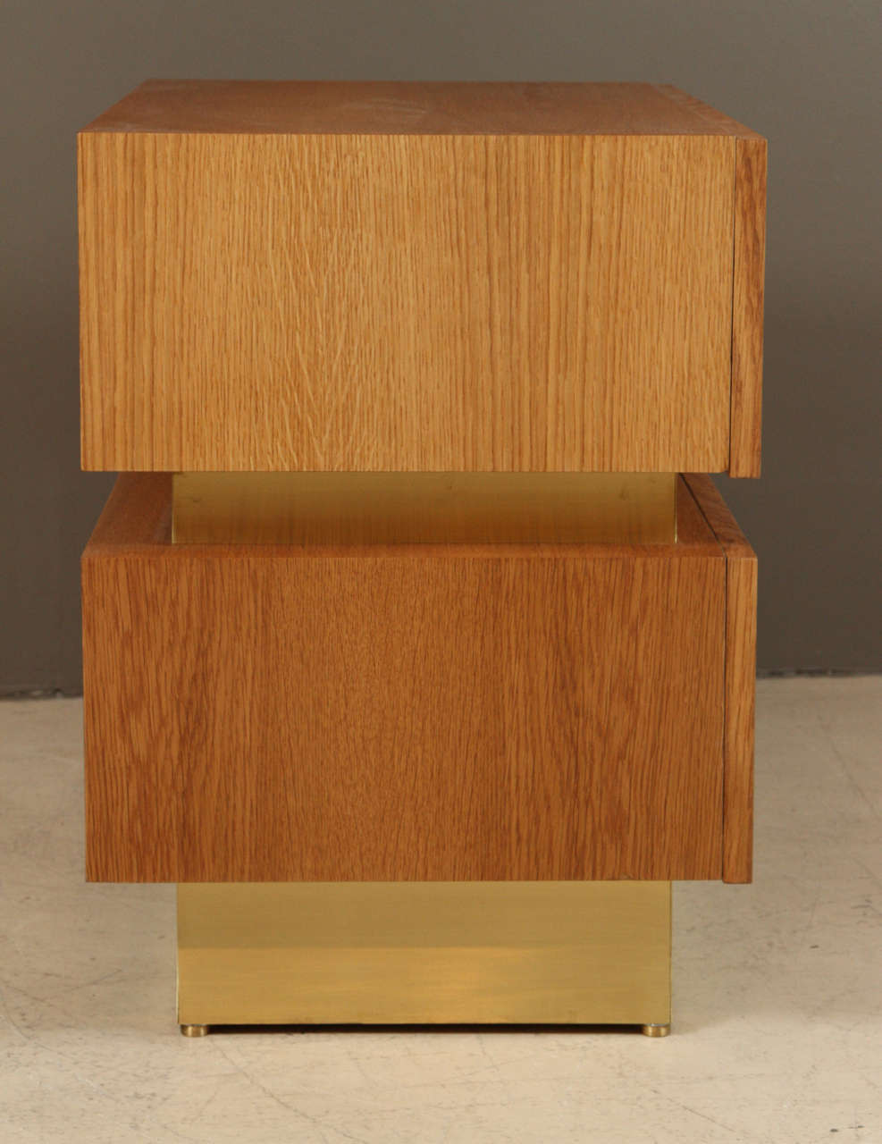 Contemporary Large Stacked Box Nightstand in Oiled Oak and Brass by Lawson-Fenning