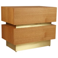 Large Stacked Box Nightstand in Oiled Oak and Brass by Lawson-Fenning