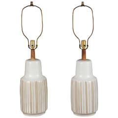Large Pair of Striped Ceramic Martz Lamps