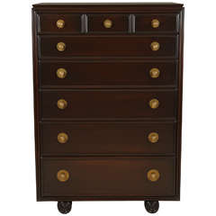 Rare Six-Drawer Mahogany and Brass Chest by Eliel Saarinen for Johnson Bros.