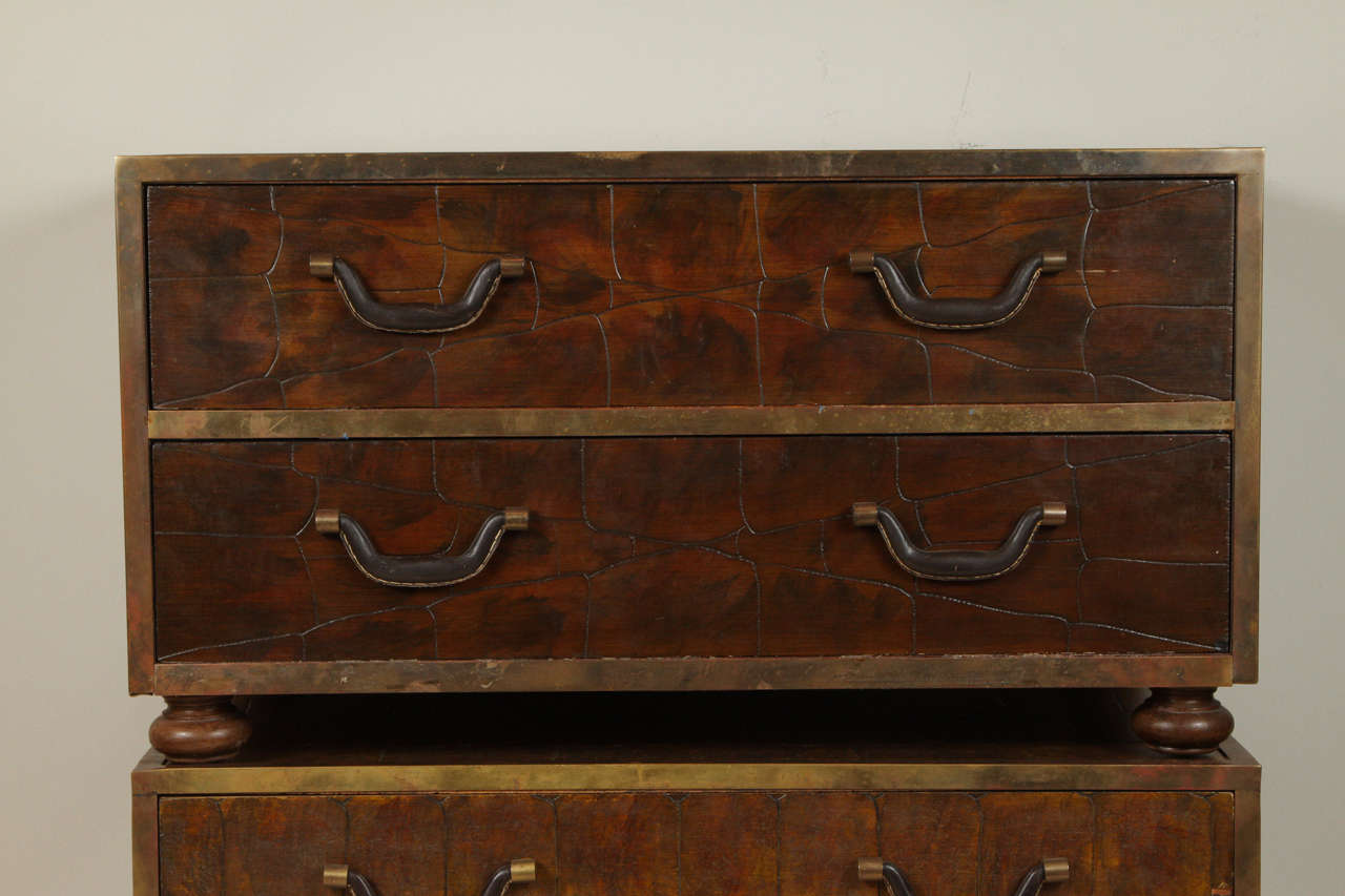 Mid-Century Modern Pair of Rare Sarried Chests with Scribed Walnut Veneer