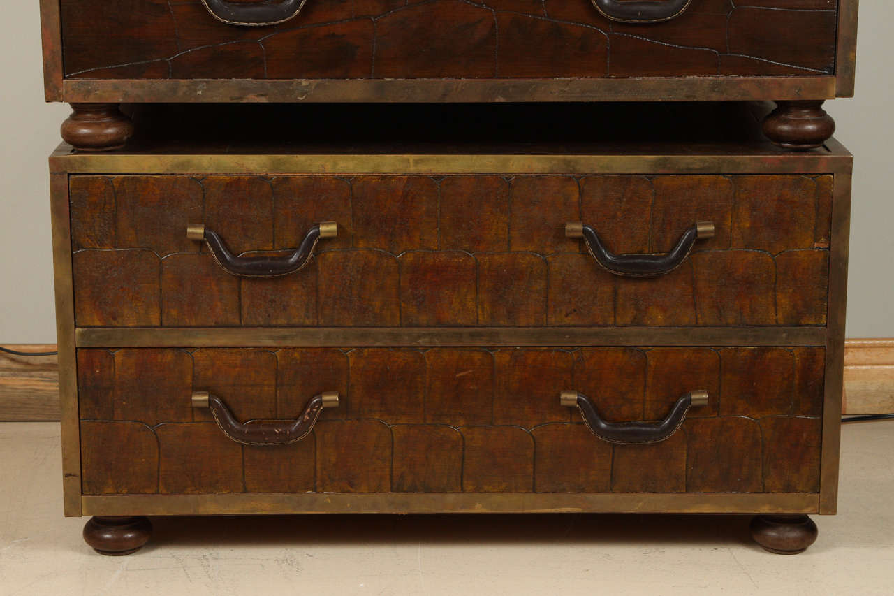 Spanish Pair of Rare Sarried Chests with Scribed Walnut Veneer