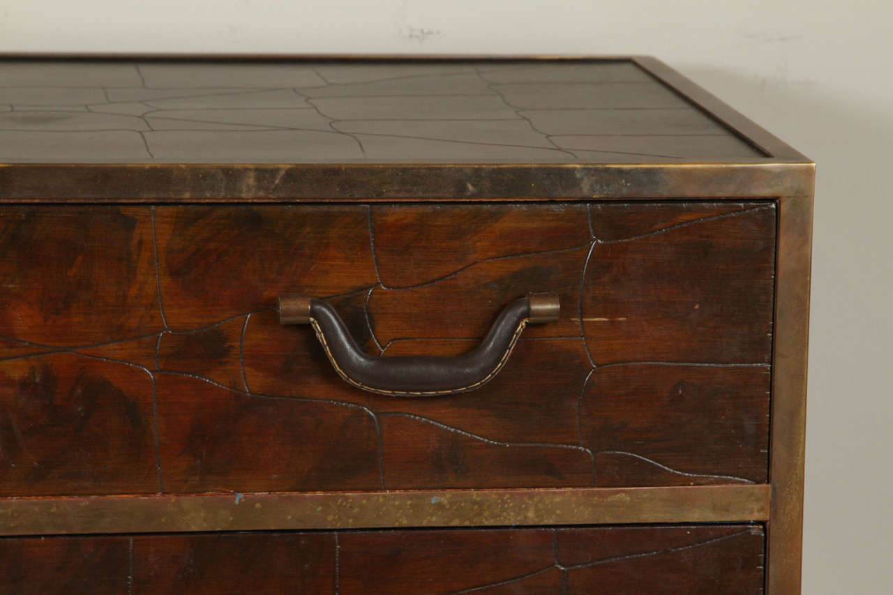 Late 20th Century Pair of Rare Sarried Chests with Scribed Walnut Veneer