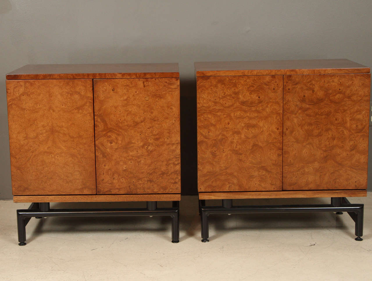 Pair of walnut burl side chests.