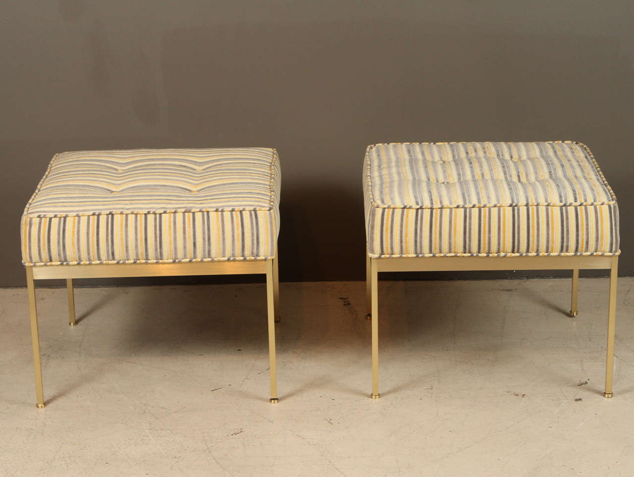 Pair of Square Brass Ottomans by Lawson-Fenning