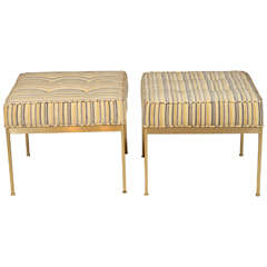 Pair of Square Brass Ottomans by Lawson-Fenning