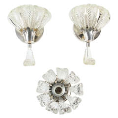 Three Piece St of Murano Sconces and Flush Mount