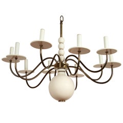1960s American Wood and Brass Chandelier