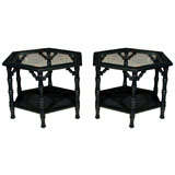 Vintage Pair of Black Hexagonal Side Tables