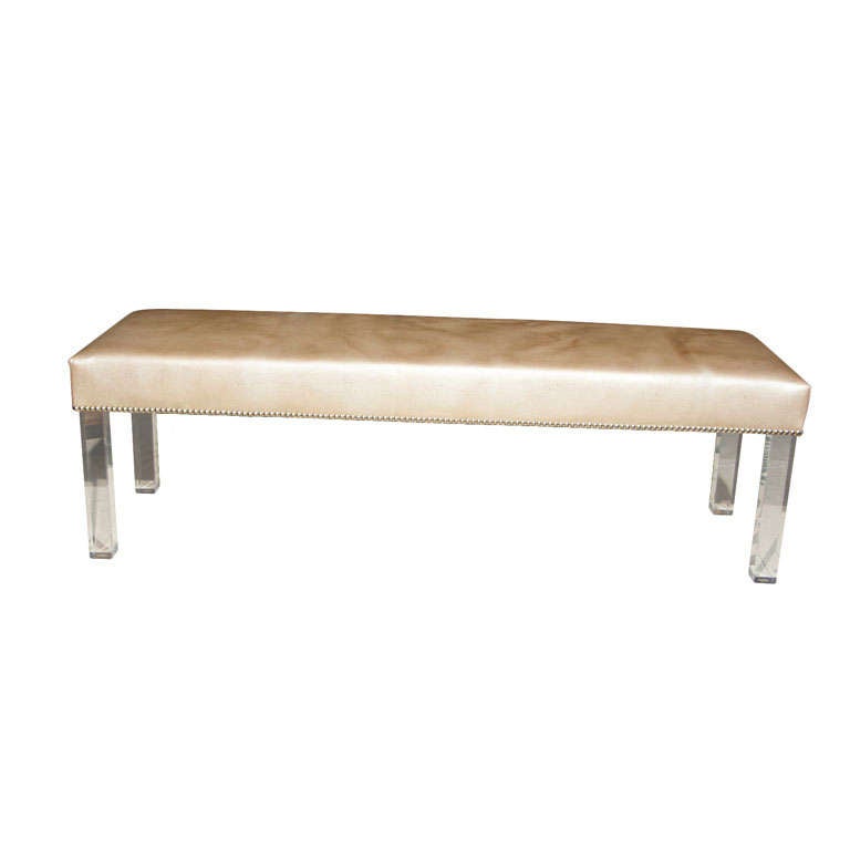 Faux Shagreen Upholstered Bench with Lucite Legs at 1stdibs
