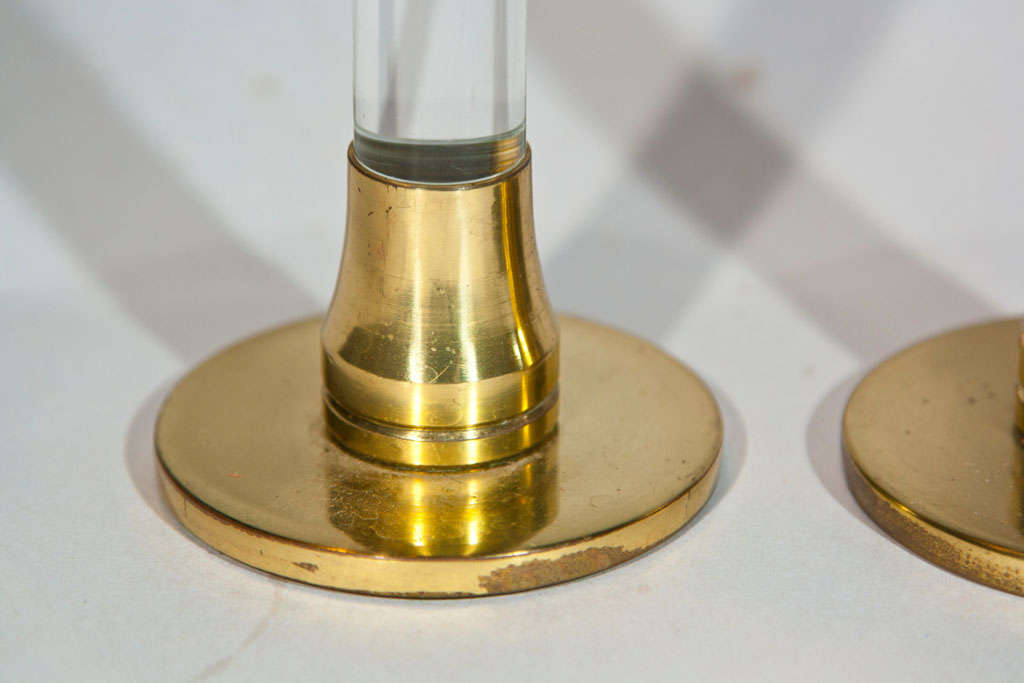 Pair of Modernist Lucite and Brass Candlesticks at 1stdibs