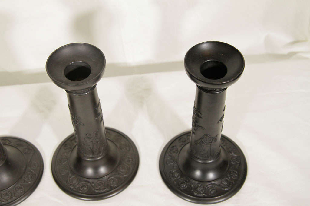 Two Pairs of Wedgwood Black Basalt Candlesticks In Excellent Condition In Katonah, NY
