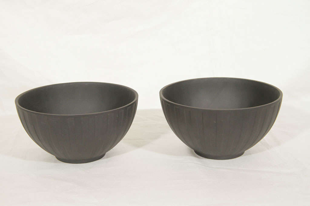 English A Pair of Wedgwood Black Basalt Engine Turned Bowls