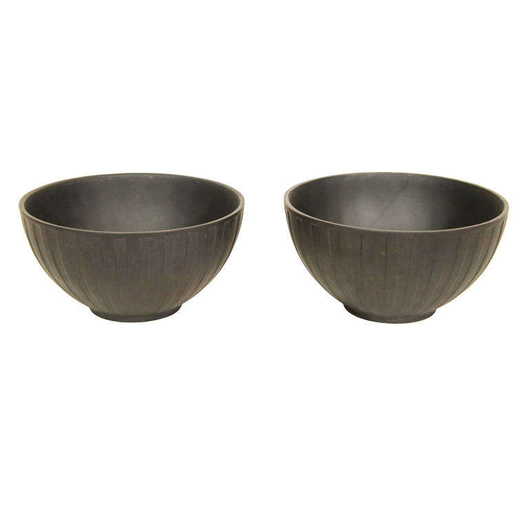 A Pair of Wedgwood Black Basalt Engine Turned Bowls