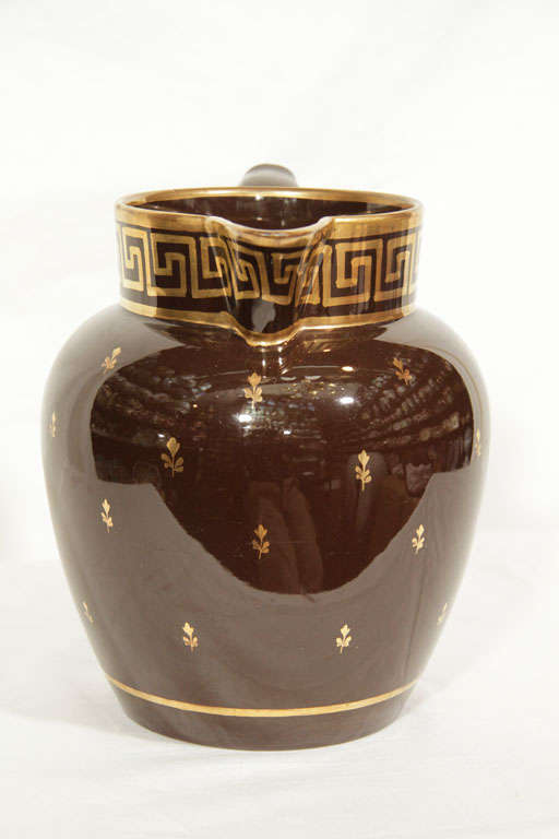 A Wilson Brown Jug with a Greek key Border In Excellent Condition In Katonah, NY