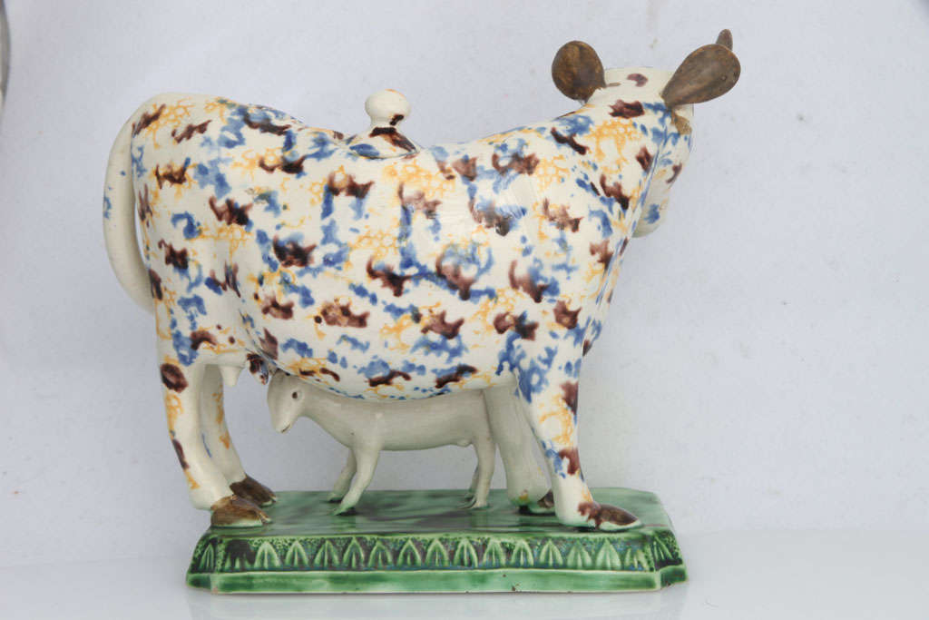 Pottery Rare English Creamware Cow Creamer For Sale