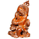Early 19th  C. Chinese Hard Wood Carving Of A Seated Lo Han