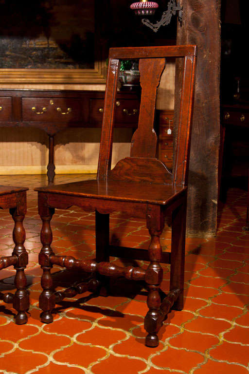 William and Mary Pair of English Oak George I Hall Chairs For Sale