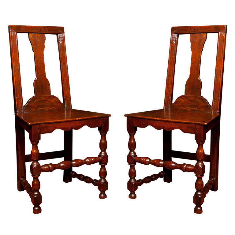 Pair of English Oak George I Hall Chairs