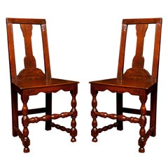Antique Pair of English Oak George I Hall Chairs
