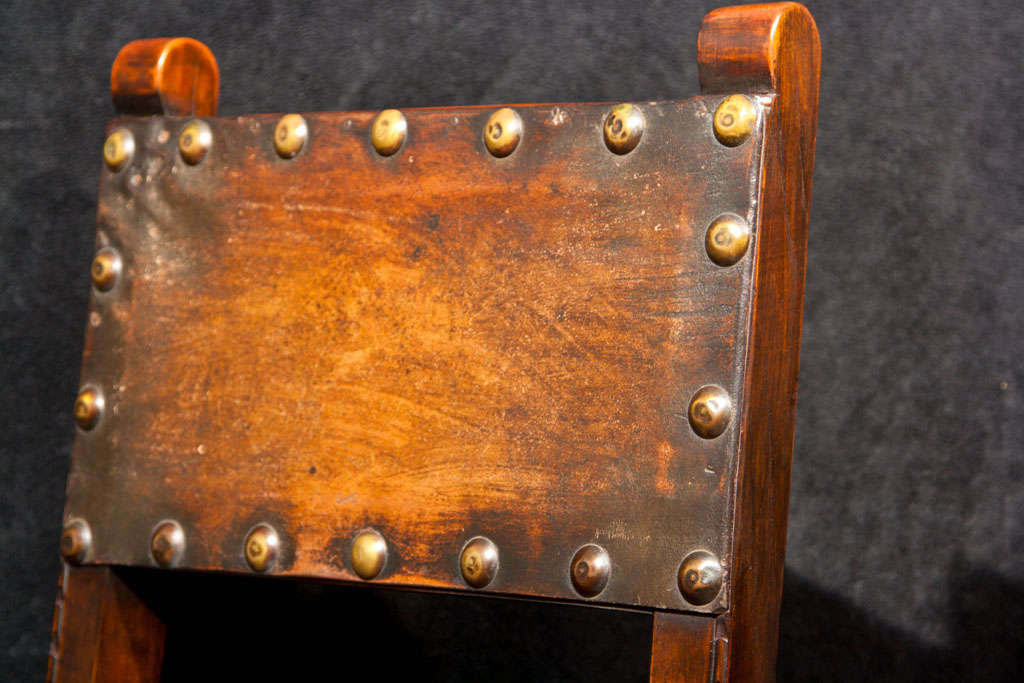 Oak Set of 8 Leather Jacobean Revival Chairs For Sale
