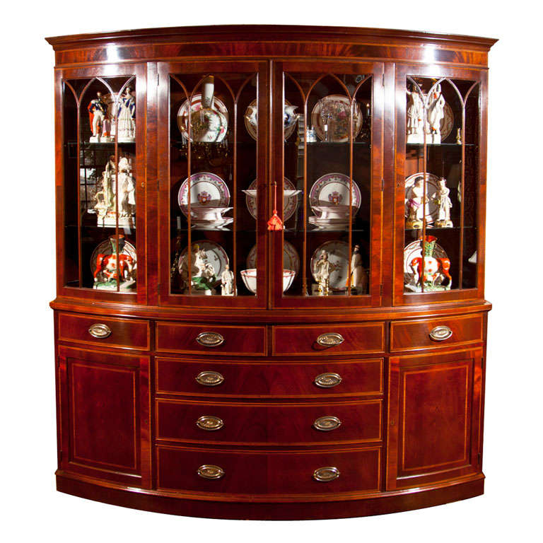 English Glazed Door Bow Front Cabinet For Sale