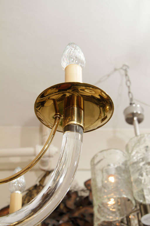 20th Century Charles Hollis Jones Style Lucite and Brass Chandelier For Sale