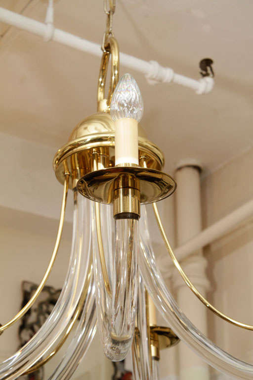 Charles Hollis Jones Style Lucite and Brass Chandelier For Sale 1
