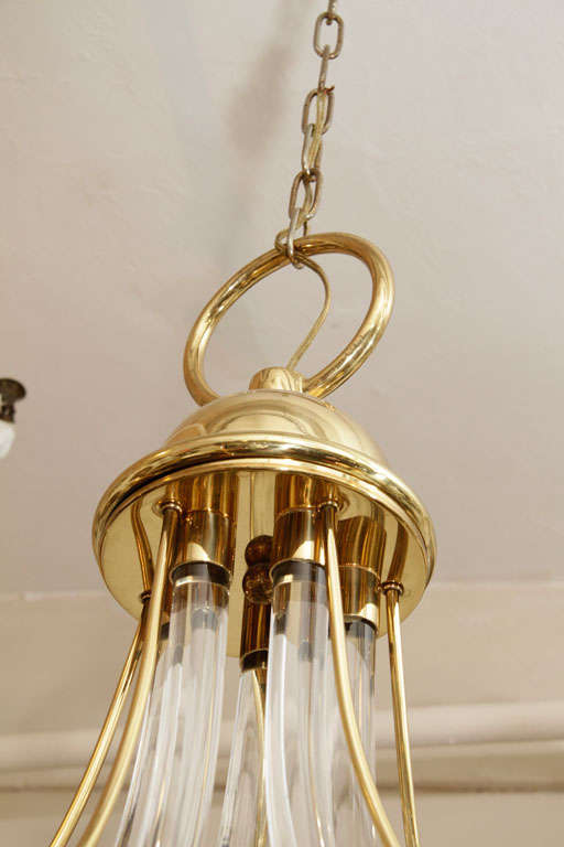 Charles Hollis Jones Style Lucite and Brass Chandelier For Sale 2